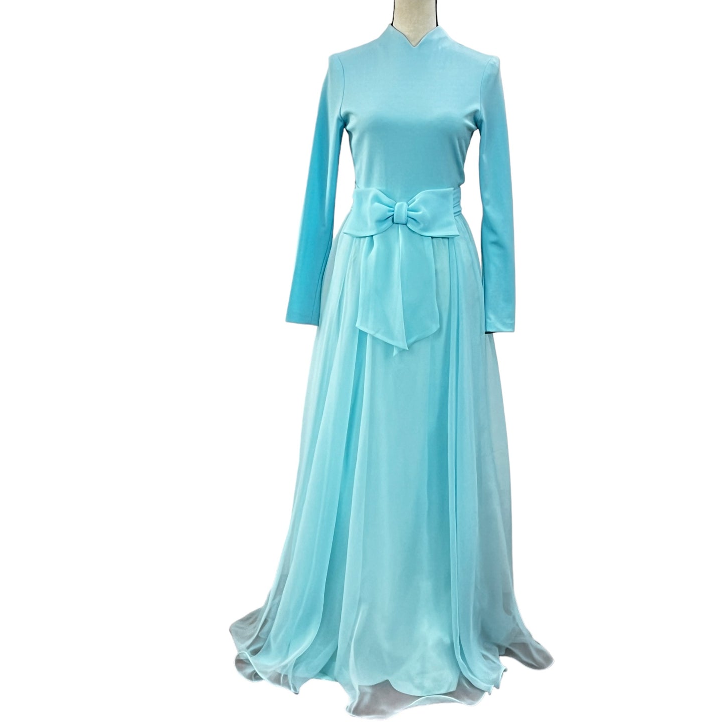 Vintage 60's Turquoise Chiffon Gown Size 32