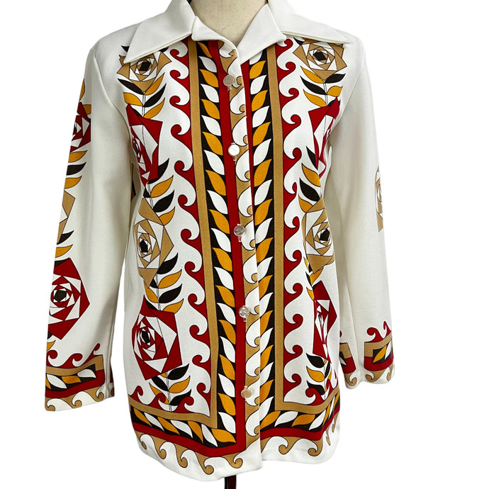 60s 70s Geometric Women Button-Up Shirt