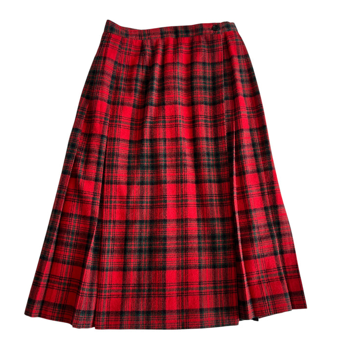 ILGWU Red Plaid Wool Midi Skirt Size XS