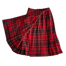 Load image into Gallery viewer, ILGWU Red Plaid Wool Midi Skirt Size XS
