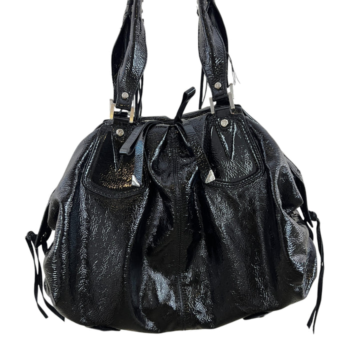 Francesco Biasia Y2K Black Patent Leather Shoulder Bag