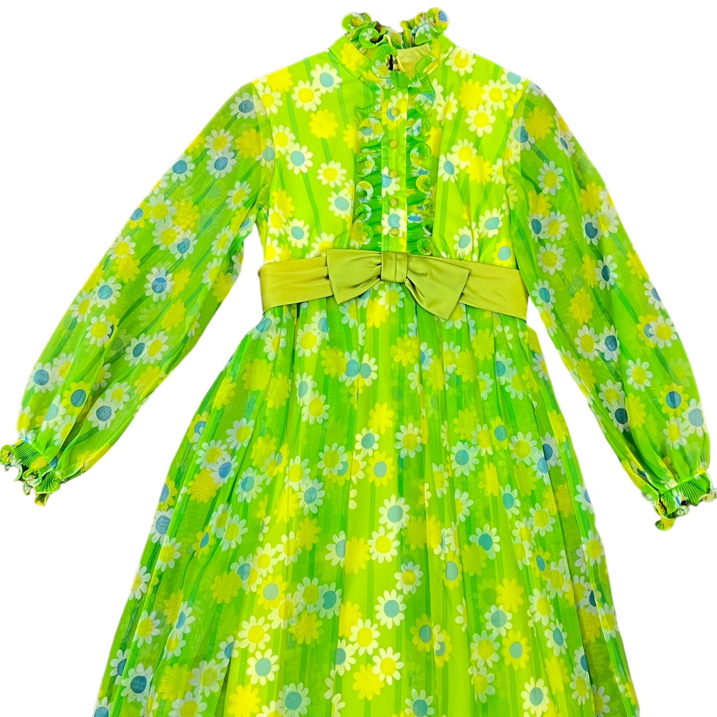 Vintage 60s Green Groovy Boho Flower Maxi Dress