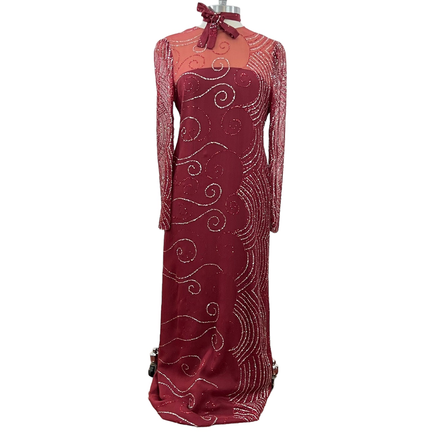 Vintage Red Silk Glitter Column Dress Size 12