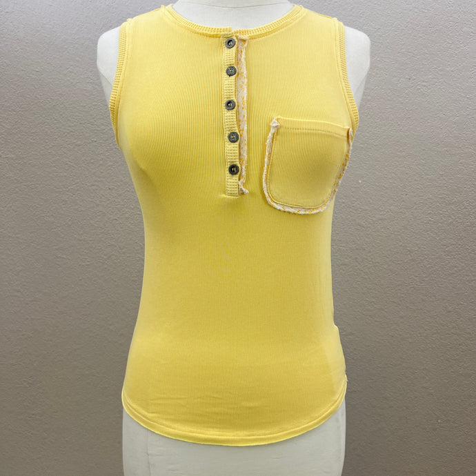 POL Yellow Ribbed Tank Top Size Small