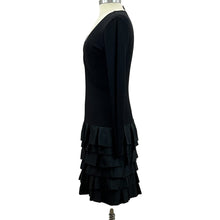 Load image into Gallery viewer, Black Long Sleeve Ruffle Cocktail Dress 100% Silk Size 8
