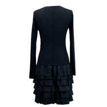 Load image into Gallery viewer, Black Long Sleeve Ruffle Cocktail Dress 100% Silk Size 8
