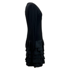 Load image into Gallery viewer, Black Long Sleeve Ruffle Cocktail Dress 100% Silk Size 8
