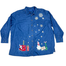 Load image into Gallery viewer, Karen Scott Christmas Denim Shirt Size 3X
