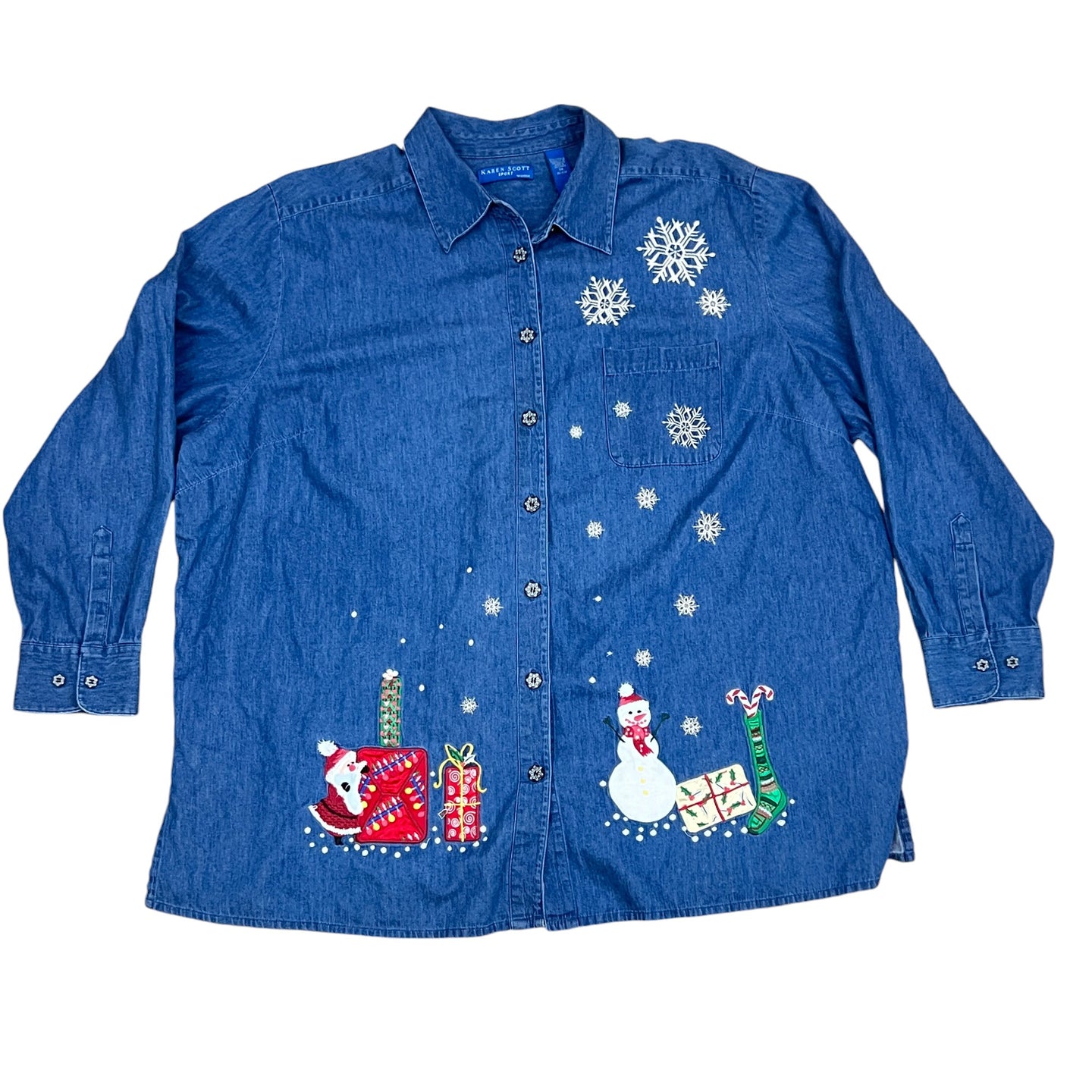 Karen Scott Christmas Denim Shirt Size 3X