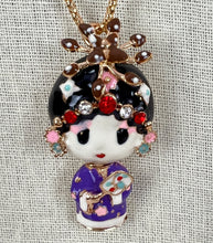 Load image into Gallery viewer, Betsey Johnson Rhinestone Geisha Pendant Necklace 30&quot;
