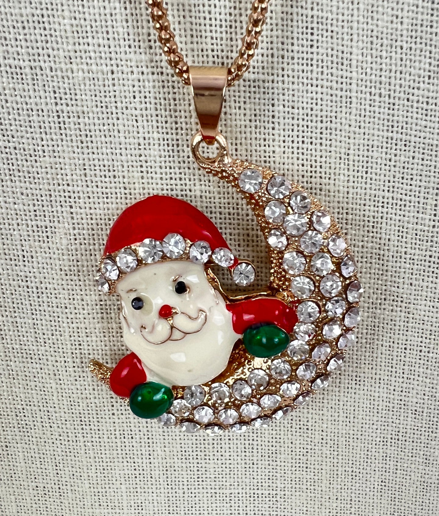 Betsey Johnson Sparkling Santa Claus Rhinestone Christmas Pendant Necklace 30