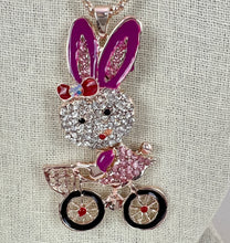 Load image into Gallery viewer, Betsey Johnson Sparkly Pink Bunny Rhinestone Pendant Necklace 30&quot;
