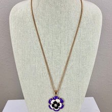 Load image into Gallery viewer, Betsey Johnson Purple Enamel Flower Rhinestone Pendant Necklace 30&quot;
