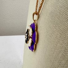 Load image into Gallery viewer, Betsey Johnson Purple Enamel Flower Rhinestone Pendant Necklace 30&quot;
