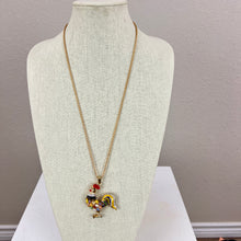 Load image into Gallery viewer, Betsey Johnson Jeweled Rooster Rhinestone Pendant Necklace 30&quot;
