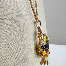 Load image into Gallery viewer, Betsey Johnson Jeweled Rooster Rhinestone Pendant Necklace 30&quot;
