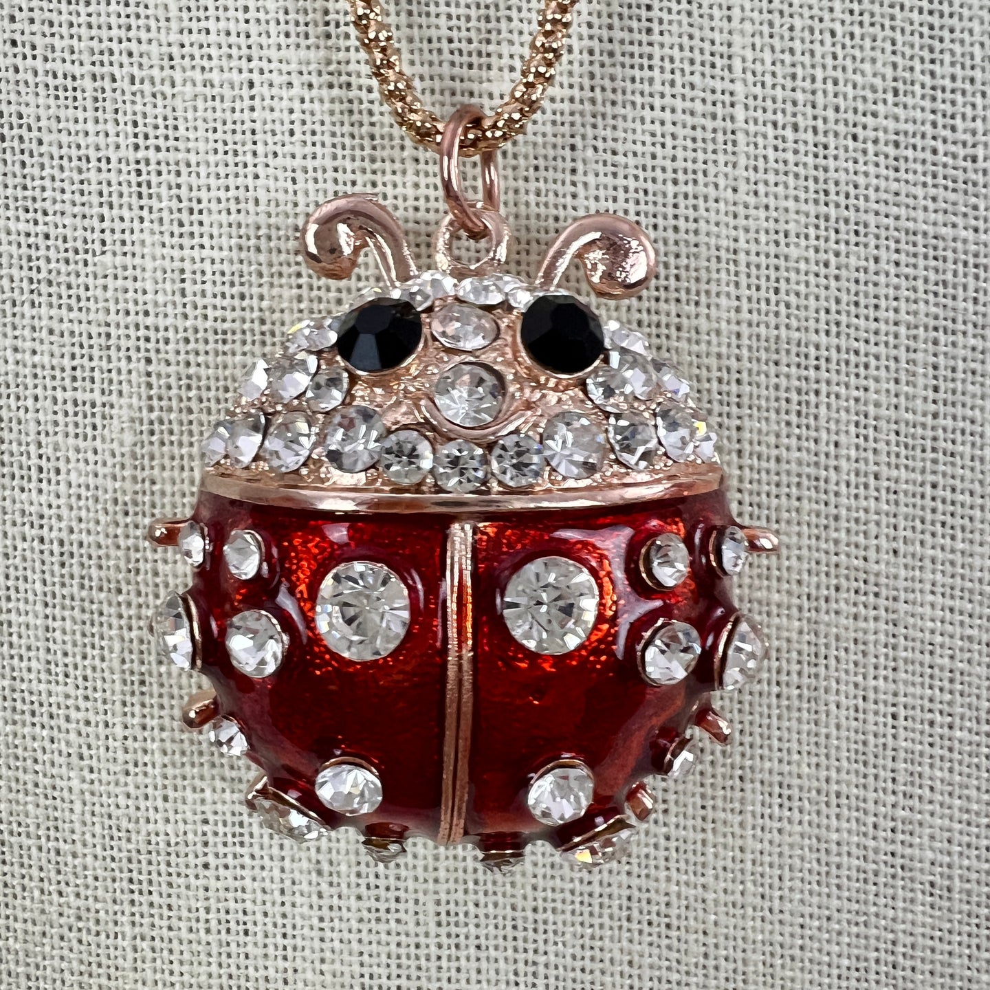 Betsey Johnson Large Red Rhinestone Lady Bug Pendant Necklace 30