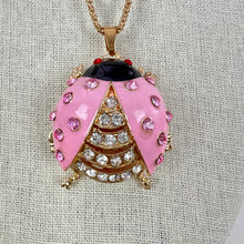 Load image into Gallery viewer, Betsey Johnson Large Pink Rhinestone Lady Bug Pendant Necklace 30&quot;
