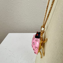 Load image into Gallery viewer, Betsey Johnson Large Pink Rhinestone Lady Bug Pendant Necklace 30&quot;
