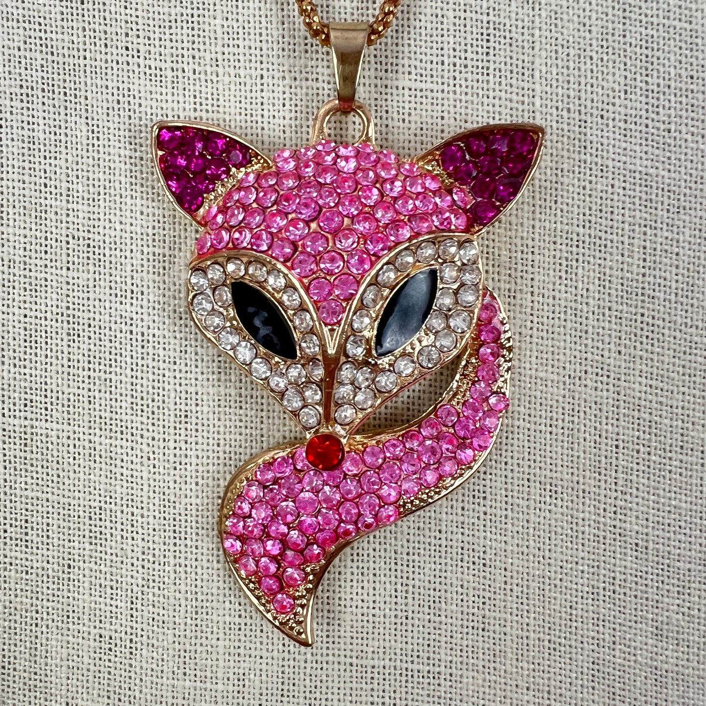 Betsey Johnson Pink Rhinestone Fox Pendant Necklace 30