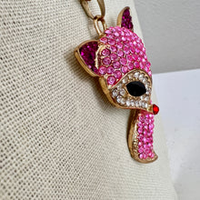 Load image into Gallery viewer, Betsey Johnson Pink Rhinestone Fox Pendant Necklace 30&quot;
