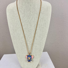 Load image into Gallery viewer, Blue Rhinestone Baby Elephant Pendant Necklace By Betsey Johnson 30&quot; 
