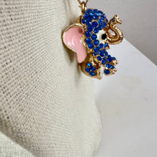 Load image into Gallery viewer, Blue Rhinestone Baby Elephant Pendant Necklace By Betsey Johnson 30&quot; 
