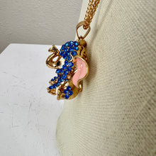 Load image into Gallery viewer, Blue Rhinestone Baby Elephant Pendant Necklace By Betsey Johnson 30&quot; 
