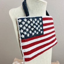 Load image into Gallery viewer, Vintage Valerie Stevens American Flag Beaded Evening Bag Purse Handbag Clutch with Flag Pin
