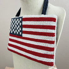 Load image into Gallery viewer, Vintage Valerie Stevens American Flag Beaded Evening Bag Purse Handbag Clutch with Flag Pin
