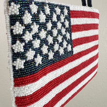 Load image into Gallery viewer, Vintage Valerie Stevens American Flag Beaded Evening Bag Purse Handbag Clutch with Flag Pin
