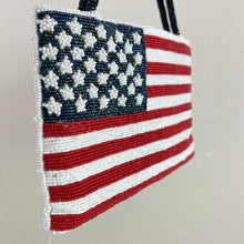 Load image into Gallery viewer, Vintage Valerie Stevens American Flag Beaded Evening Bag Purse Handbag Clutch with Flag Pin
