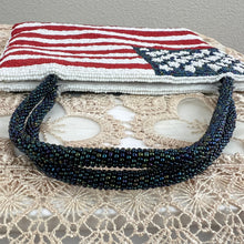 Load image into Gallery viewer, Vintage Valerie Stevens American Flag Beaded Evening Bag Purse Handbag Clutch with Flag Pin
