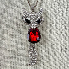 Load image into Gallery viewer, Betsey Johnson Rhinestone Red Belly Fox Pendant Necklace 30&quot;
