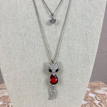 Load image into Gallery viewer, Betsey Johnson Rhinestone Red Belly Fox Pendant Necklace 30&quot;
