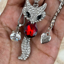 Load image into Gallery viewer, Betsey Johnson Rhinestone Red Belly Fox Pendant Necklace 30&quot;
