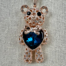 Load image into Gallery viewer, Betsey Johnson Rhinestone Cute Teddy Bear with Blue Belly Pendant Necklace 30&quot;
