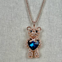 Load image into Gallery viewer, Betsey Johnson Rhinestone Cute Teddy Bear with Blue Belly Pendant Necklace 30&quot;
