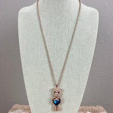 Load image into Gallery viewer, Betsey Johnson Rhinestone Cute Teddy Bear with Blue Belly Pendant Necklace 30&quot;
