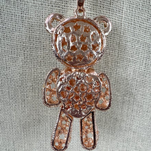 Load image into Gallery viewer, Betsey Johnson Rhinestone Cute Teddy Bear with Blue Belly Pendant Necklace 30&quot;
