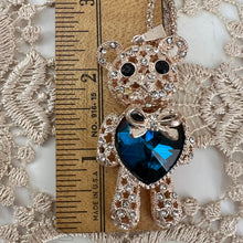 Load image into Gallery viewer, Betsey Johnson Rhinestone Cute Teddy Bear with Blue Belly Pendant Necklace 30&quot;
