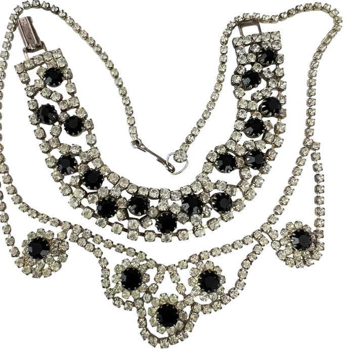 Vintage Rhinestones and Black Gemstones Jewelry Set