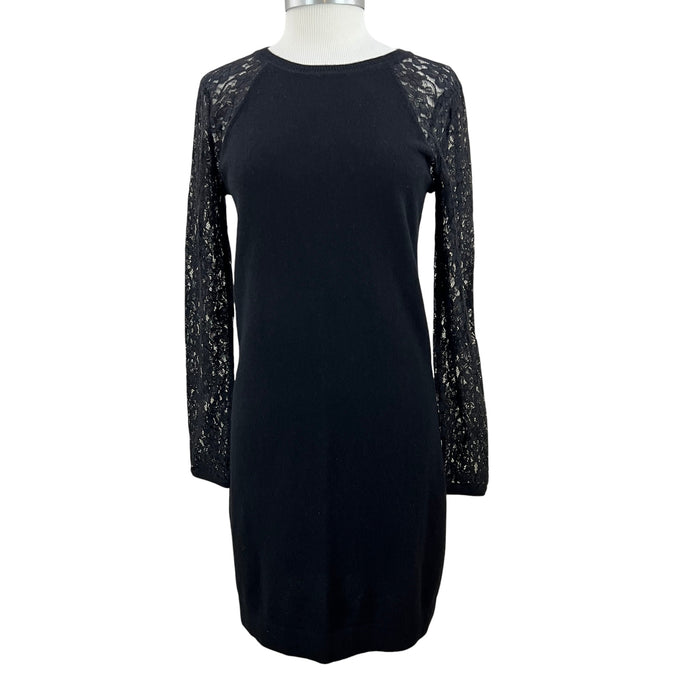 Bloomingdale's Black Cashmere Sweater Dress w Lace Sleeves Size Large