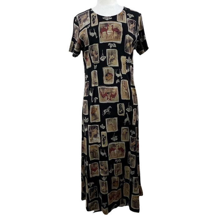 Vintage Safari Animals Maxi Dress Size Petite Medium