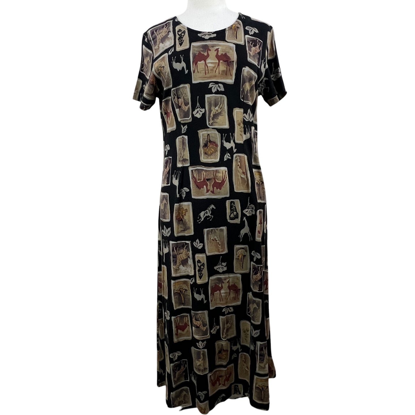 Vintage Safari Animals Maxi Dress Size Petite Medium