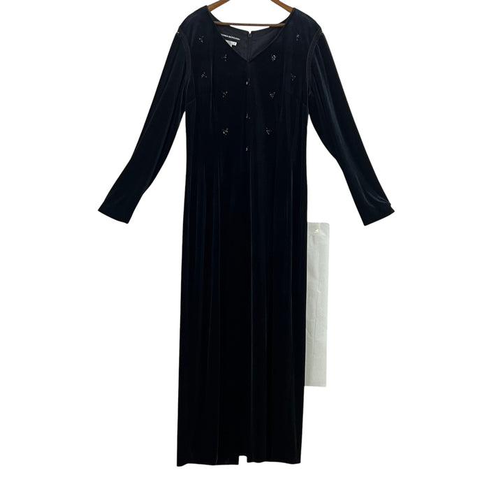 Brand: Donna Morgan, Vintage Black Velvet Long Sleeve Maxi Dress Size Large