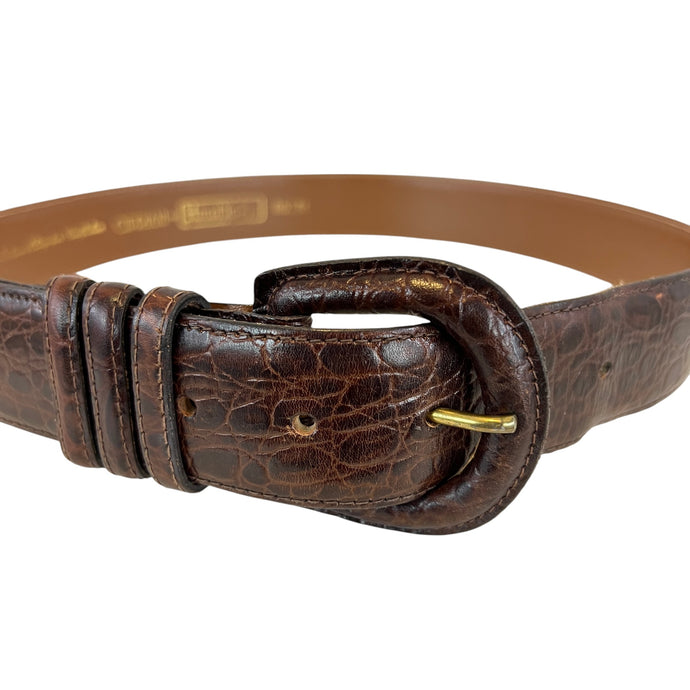 80s Brown Italian Alligator Calfskin Cinch Belt Size Large