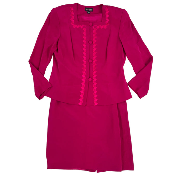 80s Pink 100% Silk Skirt Suit Size 12 P