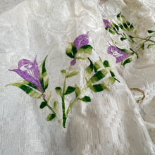 Load image into Gallery viewer, Vintage Hand Embroidered Purple Flowers on Tablecloth
