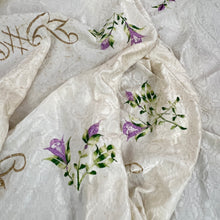 Load image into Gallery viewer, Vintage Hand Embroidered Purple Flowers on Tablecloth
